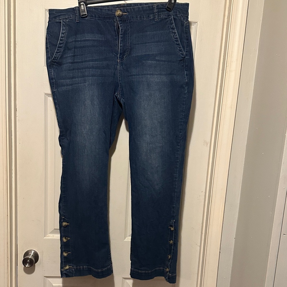 Ashley Stewart Dark Blue Ankle Jeans with Button Detail